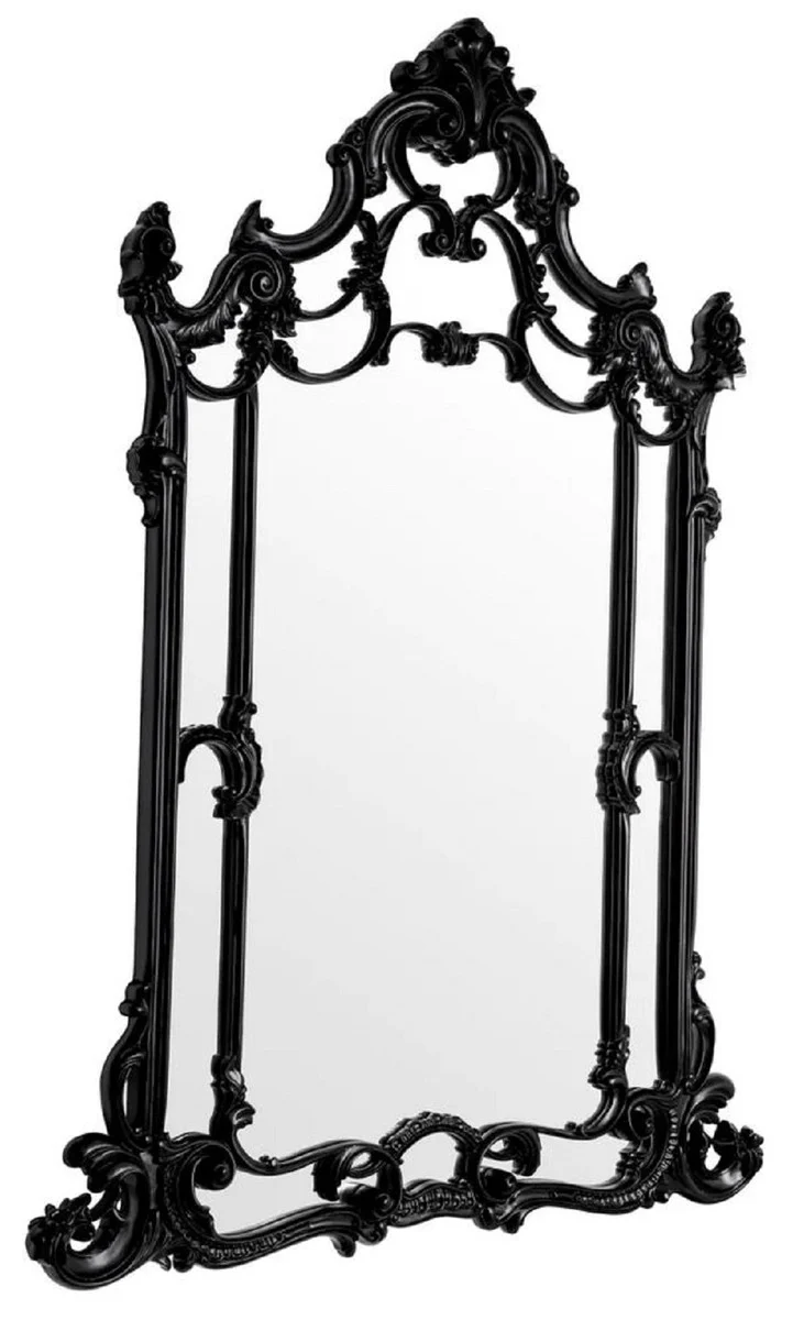 Casa Padrino Luxus Barock Mahagoni Spiegel Schwarz - Prunkvoller Barockstil Wandspiegel aus handgeschnitztem Mahagoni Holz - Luxus Möbel im Barockstil - Prunkvolle Barock Möbel - Edel & Prunkvoll