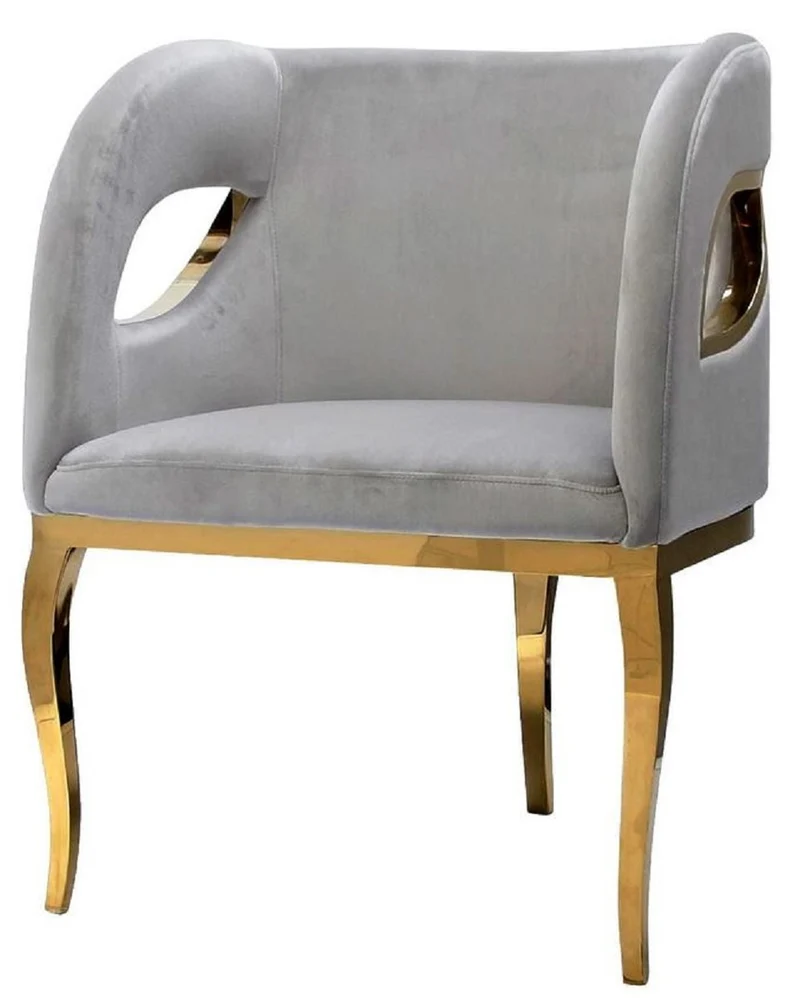 Casa Padrino Luxus Samt Sessel Grau / Gold 78 x 55 x H. 59 cm - Wohnzimmer Sessel - Hotel Sessel - Wohnzimmer Möbel - Luxus Möbel - Wohnzimmer Einrichtung - Luxus Einrichtung - Möbel Luxus