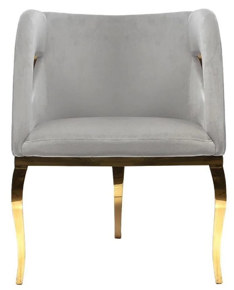 Casa Padrino Luxus Samt Sessel Grau / Gold 78 x 55 x H. 59 cm - Wohnzimmer Sessel - Hotel Sessel - Wohnzimmer Möbel - Luxus Möbel - Wohnzimmer Einrichtung - Luxus Einrichtung - Möbel Luxus