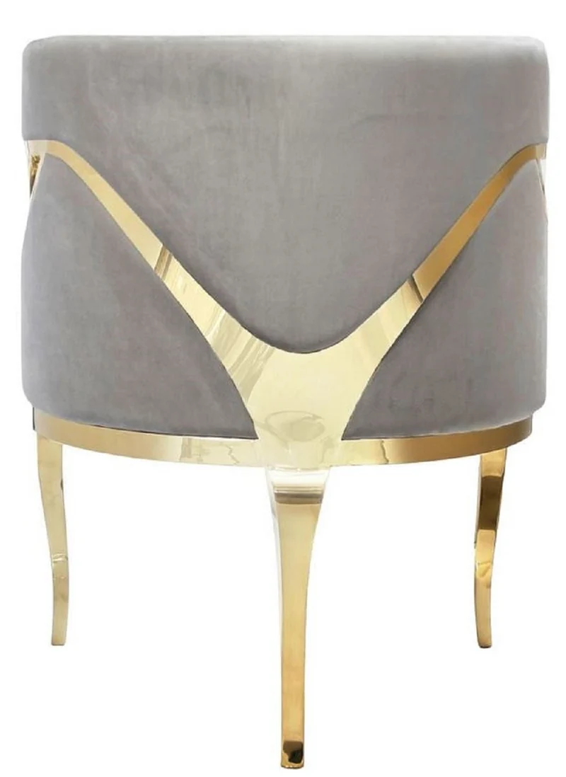 Casa Padrino Luxus Samt Sessel Grau / Gold 78 x 55 x H. 59 cm - Wohnzimmer Sessel - Hotel Sessel - Wohnzimmer Möbel - Luxus Möbel - Wohnzimmer Einrichtung - Luxus Einrichtung - Möbel Luxus
