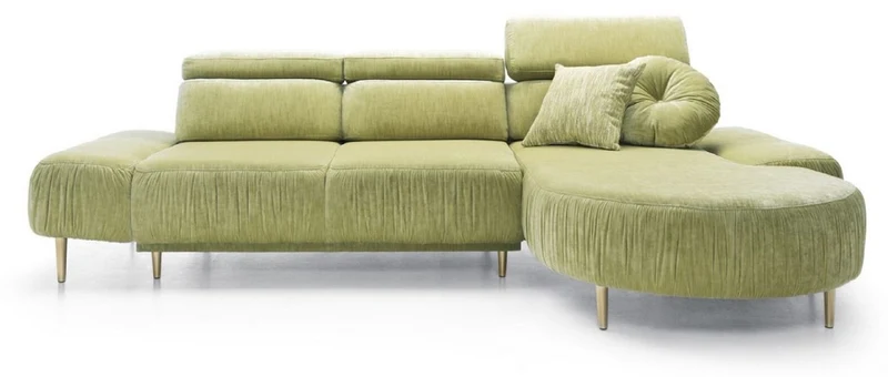 Casa Padrino Luxus Ecksofa Grün / Messing 294 x 105-182 x H. 83-97 cm - Wohnzimmer Sofa mit 3 verstellbaren Kopfstützen und elektrisch verstellbarer Sitzfläche - Luxus Wohnzimmer Möbel