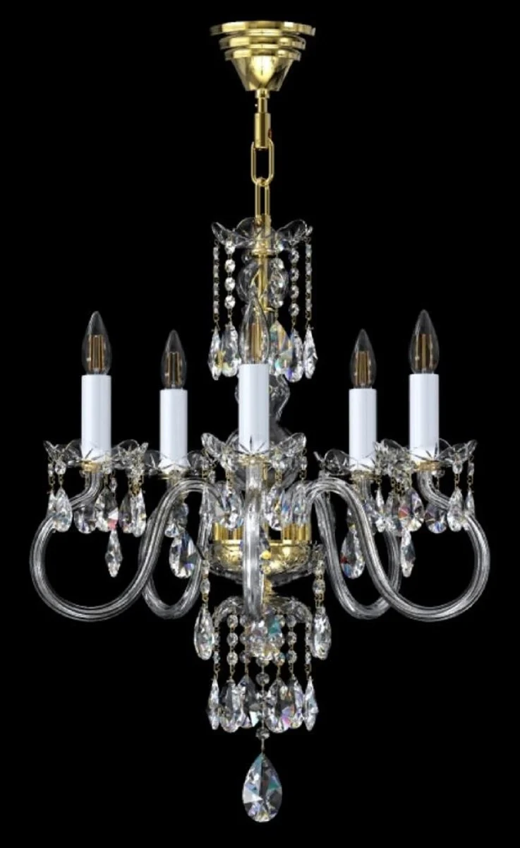 Casa Padrino Luxus Barock Kristall Kronleuchter Gold / Weiß Ø 52 x H. 68 cm - Prunkvoller Barockstil Kronleuchter mit böhmischen Kristallglas - Barock Kristall Leuchten