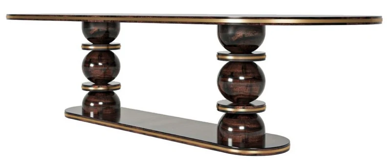 Casa Padrino Luxus Esstisch Dunkelbraun / Messing 240 x 110 x H. 76 cm - Ovaler Massivholz Esszimmertisch - Esszimmer Möbel - Luxus Möbel