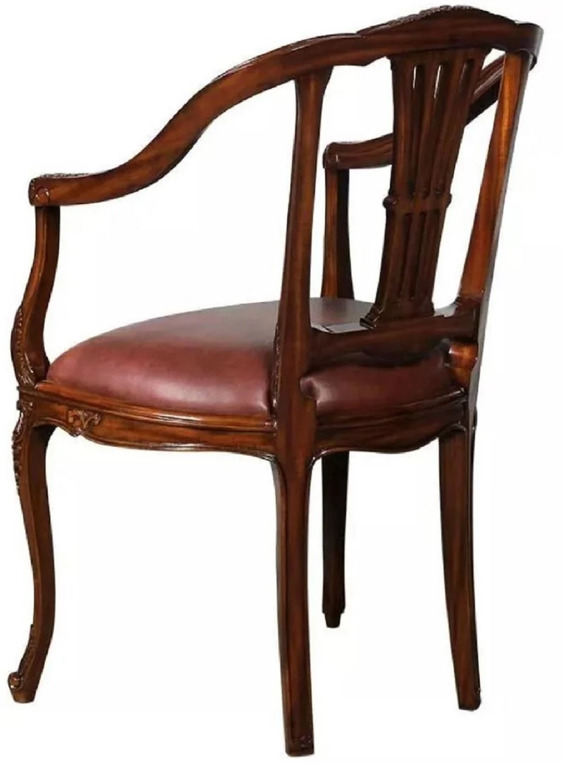 Casa Padrino Luxus Barock Leder Esszimmer Stuhl 4er Set mit Armlehnen Braun - Prunkvolle Barockstil Echtleder Küchen Stühle - Luxus Barock Esszimmer Möbel - Edel & Prunkvoll