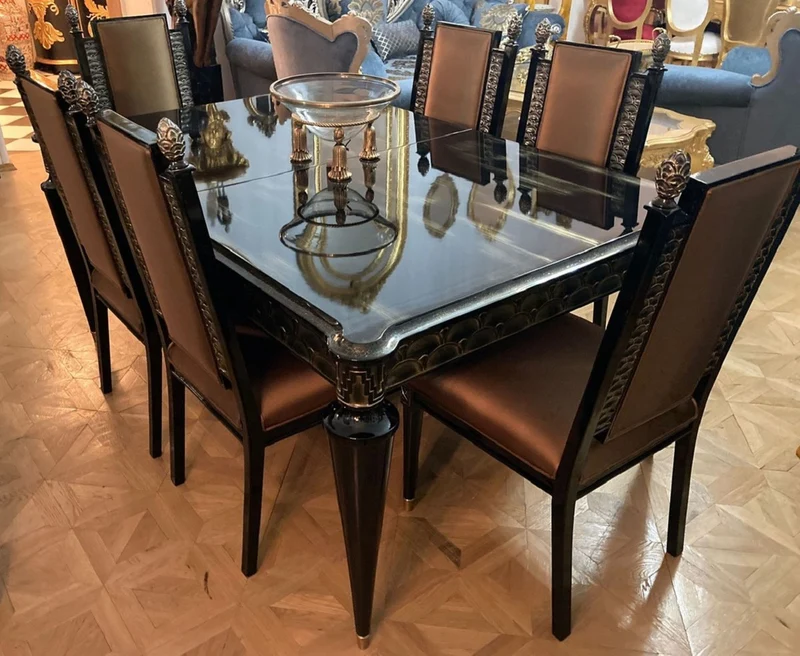 Casa Padrino Luxus Barock Esstisch Schwarz / Gold - Ausziehbarer Massivholz Esszimmertisch - Luxus Esszimmer Möbel im Barockstil - Barock Möbel - Edel & Prunkvoll