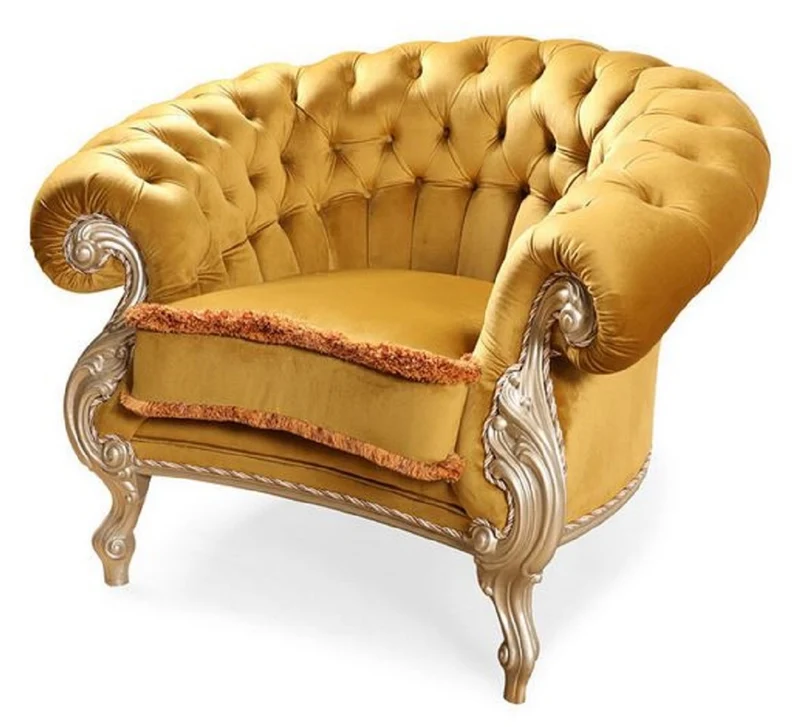 Casa Padrino Luxus Barock Wohnzimmer Sessel Gold / Braun / Silber - Handgefertigter Barockstil Sessel - Prunkvolle Luxus Wohnzimmer Möbel im Barockstil - Barock Möbel - Edel & Prunkvoll