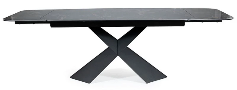 Casa Padrino Luxus Esstisch mit gehärteter Glaskeramik Tischplatte Schwarz / Matt Schwarz 160-240 x 95 x H. 76 cm - Ausziehbarer Küchentisch - Esszimmer Möbel - Luxus Möbel