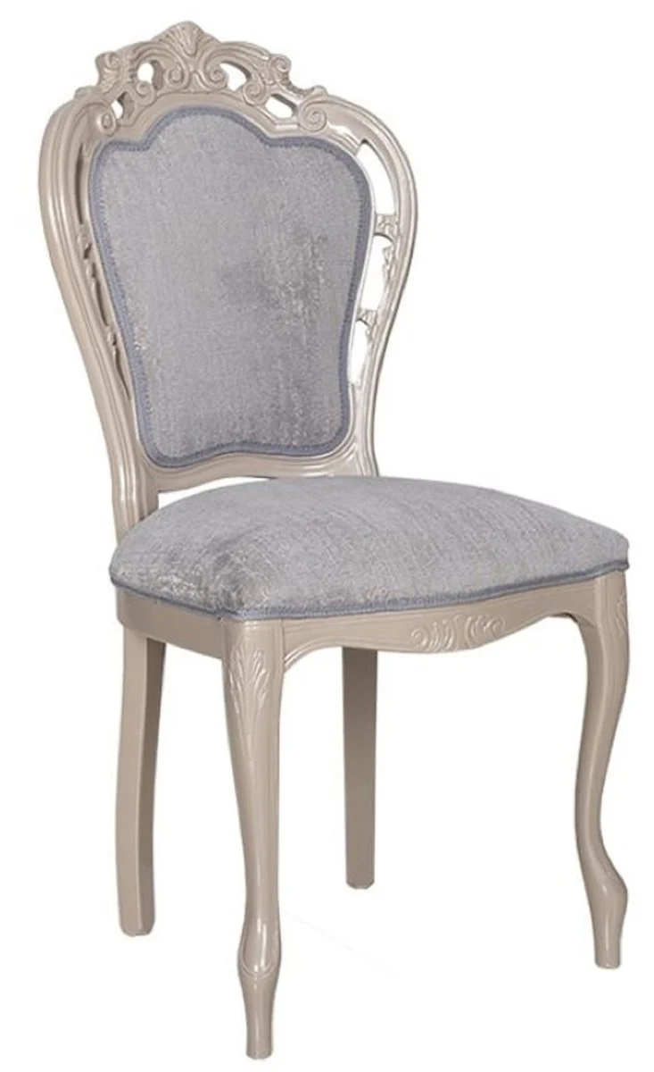Casa Padrino Luxus Barock Esszimmer Stuhl Grau / Hochglanz Beige 49,5 x 57 x H. 102,5 cm - Barockstil Küchen Stuhl - Prunkvolle Luxus Esszimmer Möbel im Barockstil - Barock Möbel