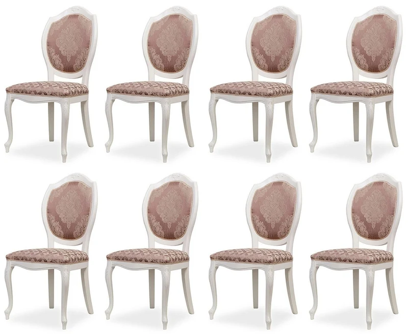 Casa Padrino Luxus Barock Esszimmer Stuhl 8er Set Lila / Beige / Weiß - Barockstil Küchen Stühle - Prunkvolle Luxus Esszimmer Möbel im Barockstil - Edel & Prunkvoll