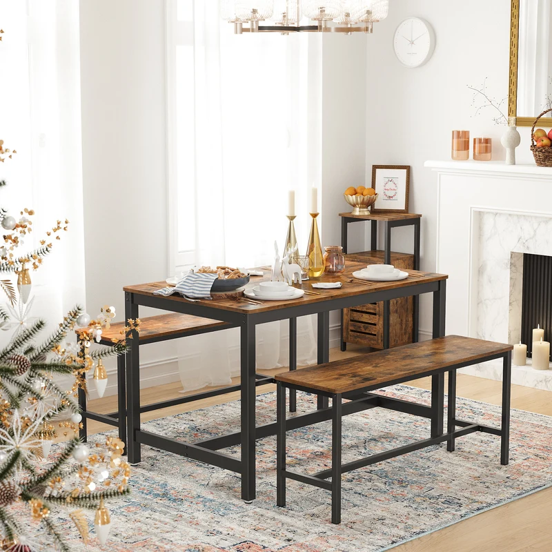 2 Pack Dining Bench, 42.5'',Industrial Style, Steel Frame, for Kitchen, Living Room, Brown