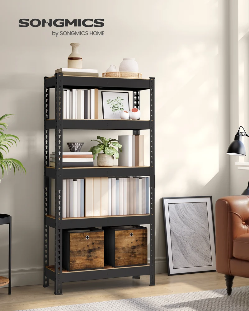 5-Tier Heavy-Duty Storage Shelves, Boltless Adjustable Shelving Unit 1929 lb Capacity, 11.8 x 29.5 x 59 Inches, Garage Organizer, Rustic Brown