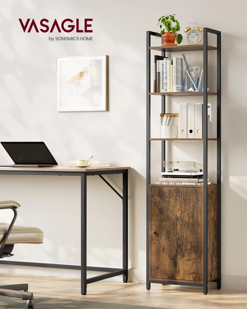 Tall Bookcase with Door, Steel Frame Bookshelf, Adjustable Shelves Display Optimize Your Living Room & Bedroom Storage with the Tall Bookshelf