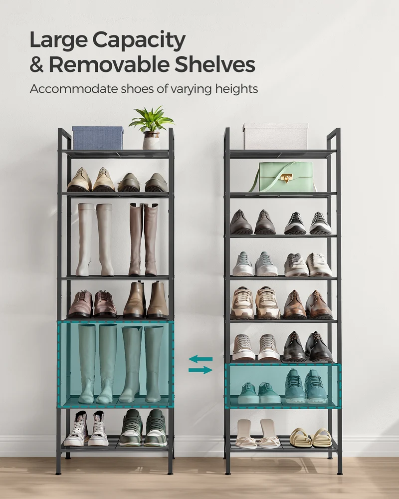 Narrow Shoe Rack, Sturdy 8 Tier Metal Tall Shoe Rack Shelf, Slim Shoe Storage Organizer for Closet Entryway Small Spaces, Vertical Shoe Stand Tower