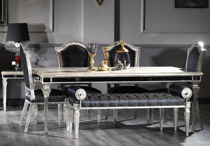 Casa Padrino Luxus Barock Sitzbank Schwarz / Antik Silber - Handgefertigte Barockstil Bank - Luxus Möbel im Barockstil - Barock Möbel - Edel & Prunkvoll