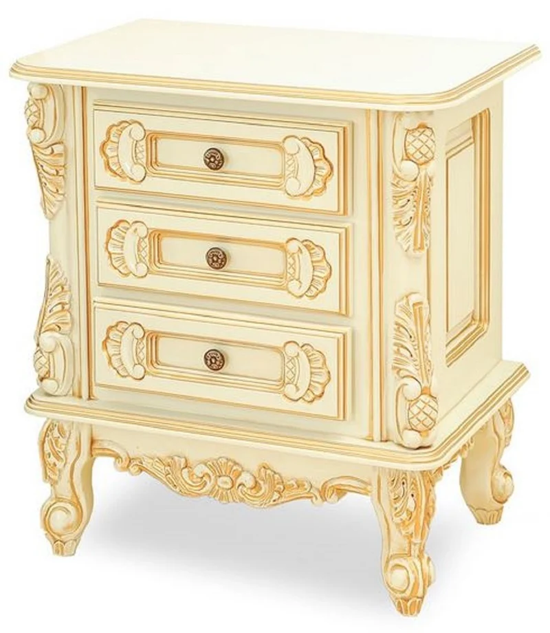 Casa Padrino Luxus Barock Nachtkommode Creme / Beige - Prunkvoller Barock Nachttisch mit 3 Schubladen - Luxus Schlafzimmer Möbel im Barockstil - Barock Möbel - Barock Einrichtung