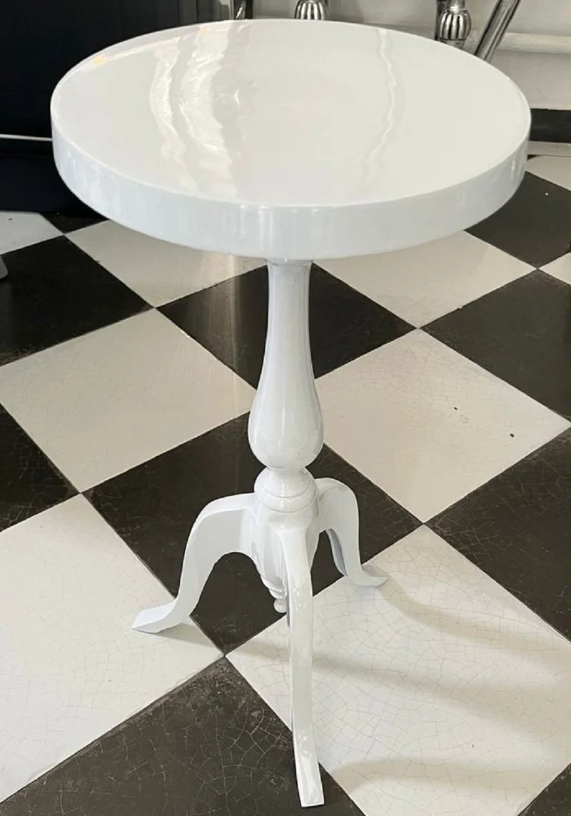 Casa Padrino Luxus Beistelltisch Weiß Ø 28 x H. 60 cm - Runder Aluminium Tisch - Wohnzimmer Möbel - Aluminium Möbel - Luxus Möbel