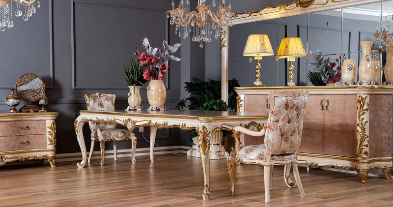 Pompöös by Casa Padrino Luxus Barock Esszimmer Set Provence Beige / Weiß / Gold - Pompööse Barockstil Esszimmermöbel designed by Harald Glööckler
