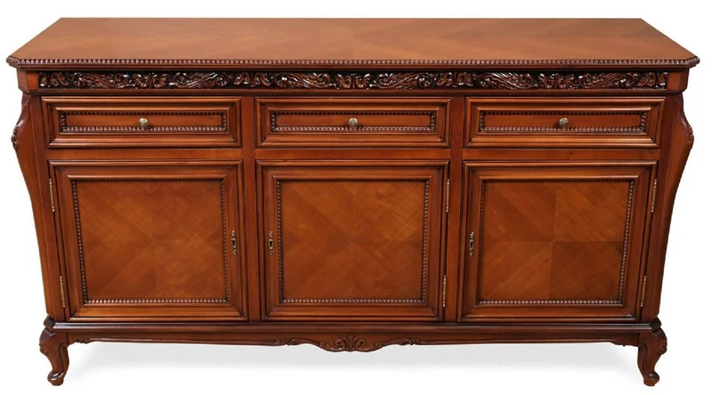 Casa Padrino Luxus Barock Sideboard Braun - Prunkvoller Massivholz Schrank mit 3 Schubladen und 3 Türen - Luxus Möbel im Barockstil - Barock Möbel - Edel & Prunkvoll
