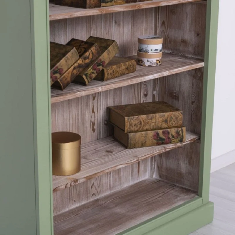 Casa Padrino Landhausstil Bücherschrank Grün / Naturfarben 110 x 39 x H. 210 cm - Massivholz Schrank - Regalschrank - Wohnzimmerschrank - Büroschrank - Landhausstil Möbel