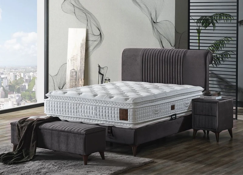 Casa Padrino Luxus Doppelbett Grau / Weiß / Dunkelbraun 180 x 200 cm - Massivholz Bett mit Kopfteil und Matratze - Schlafzimmer Möbel - Hotel Möbel - Luxus Möbel - Luxus Einrichtung