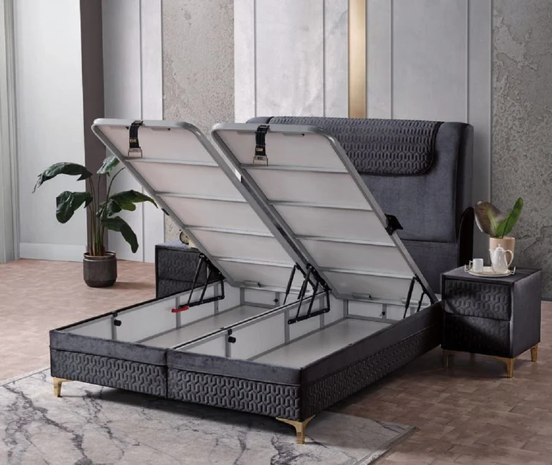Casa Padrino Luxus Doppelbett Schwarz / Weiß / Gold 180 x 200 cm - Massivholz Bett mit Kopfteil und Matratze - Schlafzimmer Möbel - Hotel Möbel - Luxus Möbel - Luxus Einrichtung