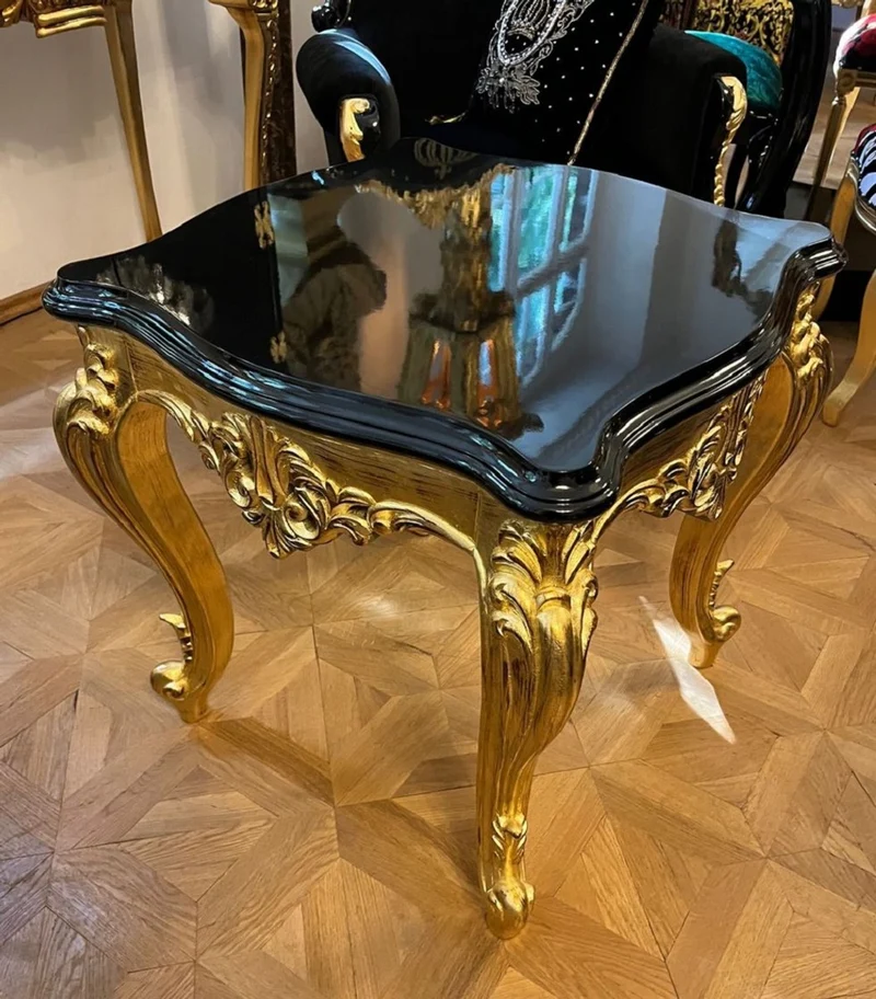 Casa Padrino Luxus Barock Massivholz Beistelltisch Schwarz / Gold - Prunkvoller Luxus Tisch im Barockstil - Luxus Barock Wohnzimmer Möbel