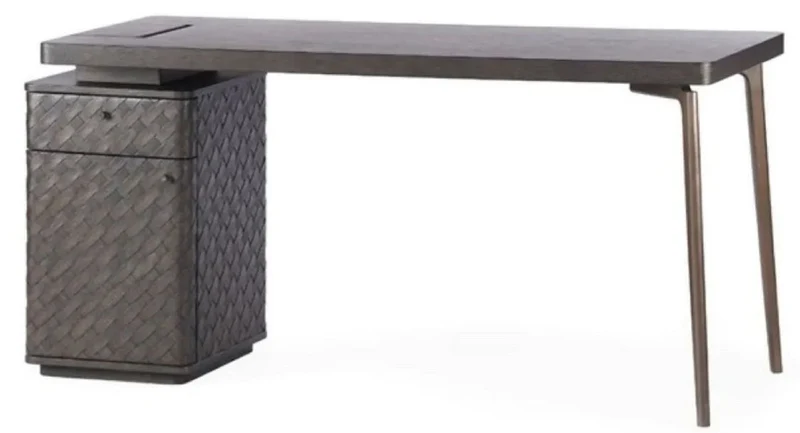 Casa Padrino Luxus Schreibtisch Braun / Bronze 150 x 60 x H. 75 cm - Massivholz Bürotisch mit Schublade und Tür - Computertisch - Büro Möbel - Luxus Möbel - Luxus Einrichtung - Luxus Qualität