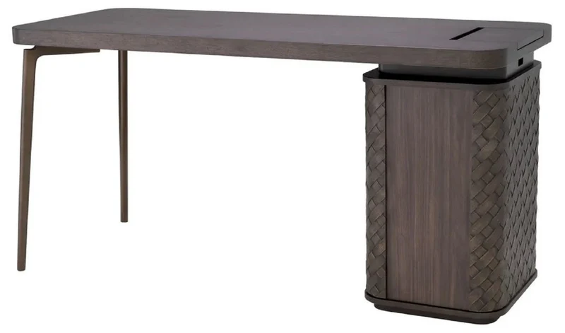 Casa Padrino Luxus Schreibtisch Braun / Bronze 150 x 60 x H. 75 cm - Massivholz Bürotisch mit Schublade und Tür - Computertisch - Büro Möbel - Luxus Möbel - Luxus Einrichtung - Luxus Qualität