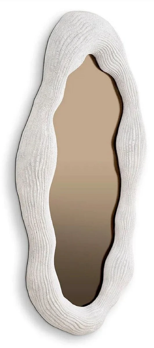 Casa Padrino Luxus Spiegel Weiß / Bronze 71 x 6 x H. 123 cm - Ovaler Designer Wandspiegel - Garderoben Spiegel - Schlafzimmer Spiegel - Luxus Qualität
