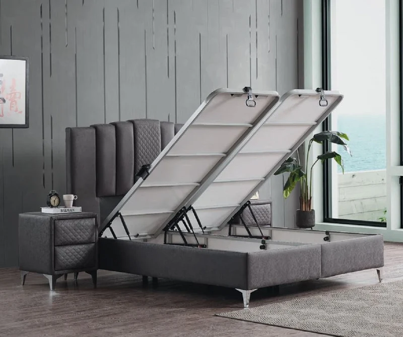 Casa Padrino Luxus Doppelbett Grau / Weiß / Silber 180 x 200 cm - Massivholz Bett mit Kopfteil und Matratze - Schlafzimmer Möbel - Hotel Möbel - Luxus Möbel - Luxus Einrichtung