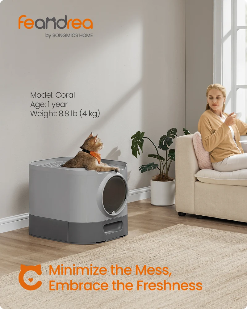 Enclosed Cat Litter Box with Slide-Out Tray - Anti-Tracking Design, Includes Scoop & Brush, Dove Gray and Slat Gray