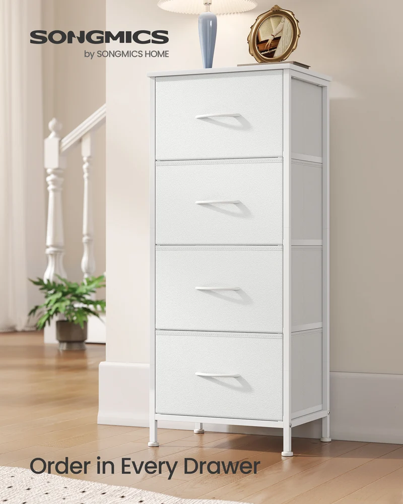 4-Drawer Fabric Dresser with Steel Frame, 66 lb Top Load Storage Organizer for Bedroom Closet, Cloud White