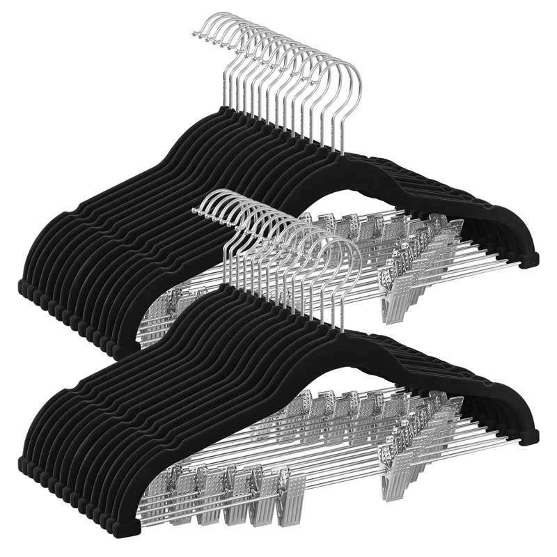 30-Pack Pants Hangers, 16.7-Inch Long Velvet Hangers with Adjustable Clips, Heavy-Duty, Non-Slip Skirt Hangers, Velvet Pants Hangers