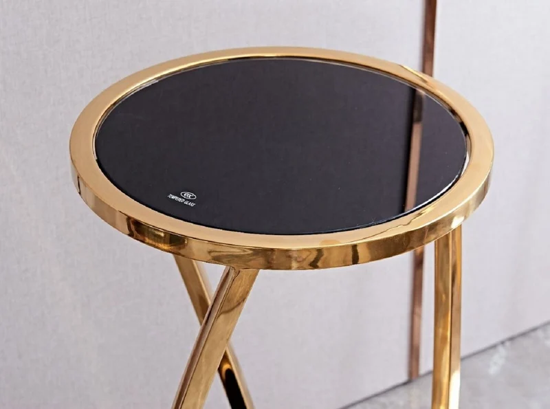 Casa Padrino Luxus Beistelltisch Gold / Schwarz Ø 35 x H. 50 cm - Runder Edelstahl Blumentisch mit getönten Glasplatten - Wohnzimmer Möbel - Luxus Möbel