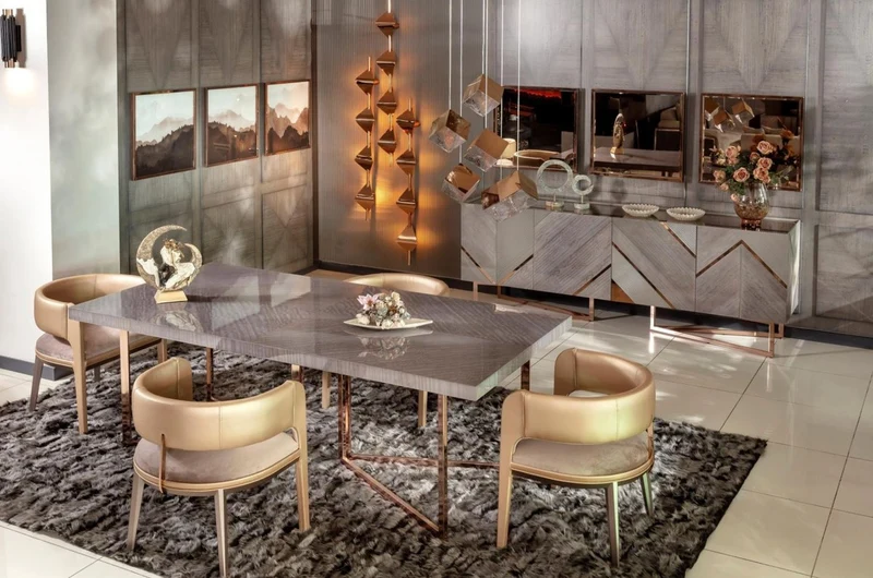 Casa Padrino Luxus Esstisch Grau / Kupfer 210 x 100 x H. 75 cm - Rechteckiger Küchentisch mit Massivholz Tischplatte und Metallbeinen - Esszimmer Möbel - Küchen Möbel - Luxus Möbel