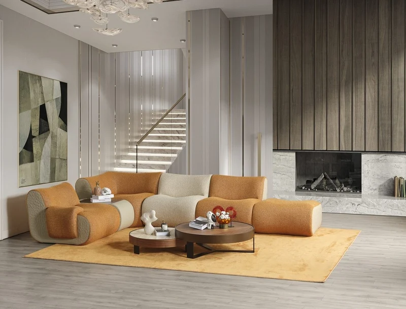 Casa Padrino Luxus Ecksofa Braun / Creme / Grau 340 x 232 x H. 72 cm - Modulares 6 Teiliges Wohnzimmer Sofa - Hotel Sofa - Wohnzimmer Möbel - Hotel Möbel - Luxus Möbel