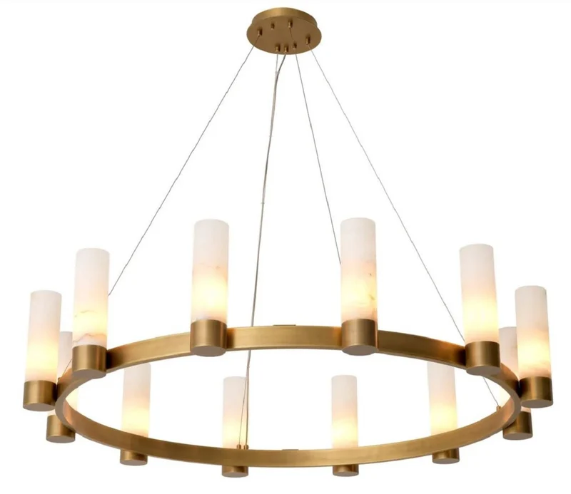 Casa Padrino Luxus Kronleuchter Antik Messing / Alabaster Ø 136 x H. 30 cm - Runder Wohnzimmer Kronleuchter mit Alabaster Lampenschirmen - Luxus Qualität
