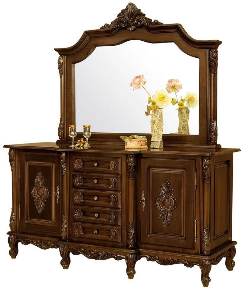 Casa Padrino Luxus Barock Sideboard mit Spiegel Dunkelbraun - Luxus Möbel Möbel im Barockstil - Barock Möbel - Barock Einrichtung - Edel & Prunkvoll