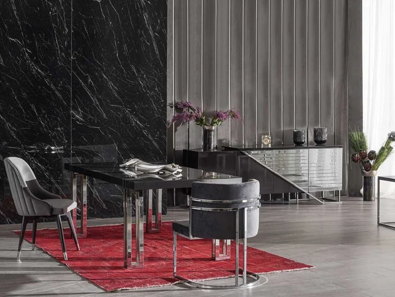 Casa Padrino Luxus Esstisch Schwarz / Silber 220 x 100 x H. 77 cm - Rechteckiger Küchentisch mit Massivholz Tischplatte und Metallbeinen - Esszimmer Möbel - Küchen Möbel - Luxus Möbel