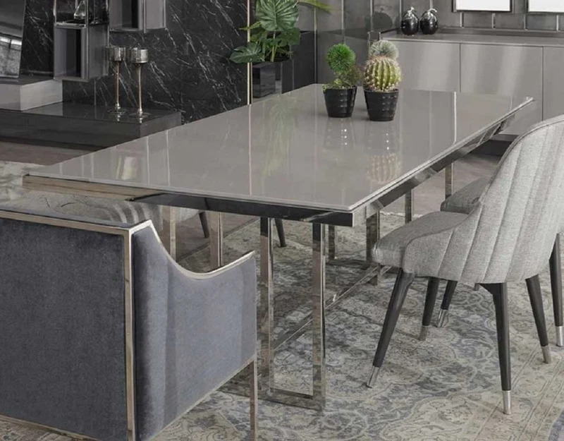Casa Padrino Luxus Esstisch Grau / Silber 210 x 105 x H. 75 cm - Rechteckiger Küchentisch - Esszimmer Möbel - Küchen Möbel - Luxus Möbel - Luxus Einrichtung