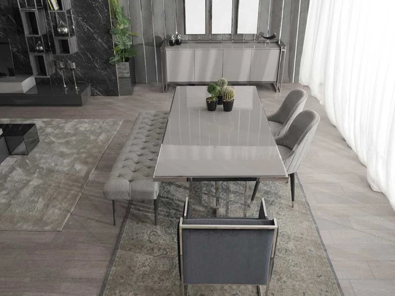 Casa Padrino Luxus Esstisch Grau / Silber 210 x 105 x H. 75 cm - Rechteckiger Küchentisch - Esszimmer Möbel - Küchen Möbel - Luxus Möbel - Luxus Einrichtung