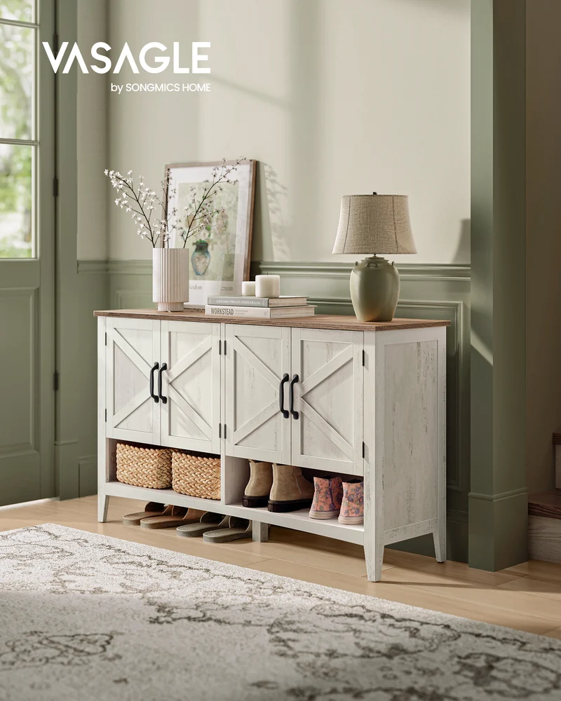 Shoe Cabinet, 3-Tier Shoe Storage Organizer, Shoe Shelf, Freestanding Cabinet with Height-Adjustable Shelf, 13.8 x 47.2 x 27.6 Inches, Rustic White