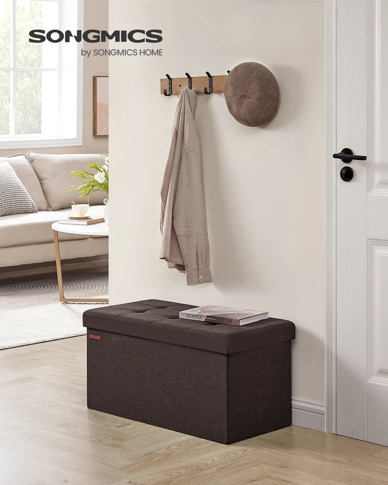 SONGMICS 30 Inches Folding Storage Ottoman Bench, Storage Chest, Foot Rest Stool Brown