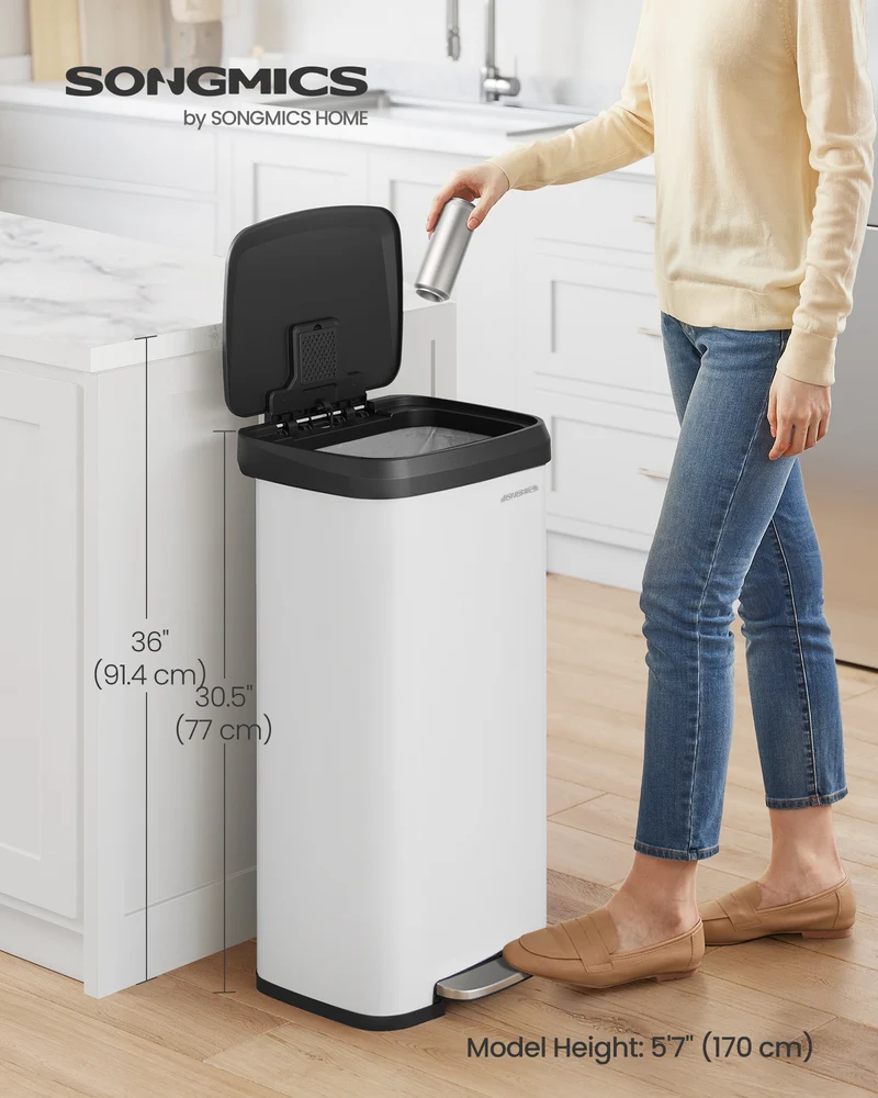 18 Gallon Kitchen Trash Can, Stainless Steel Garbage Can, Recycle Bin, White