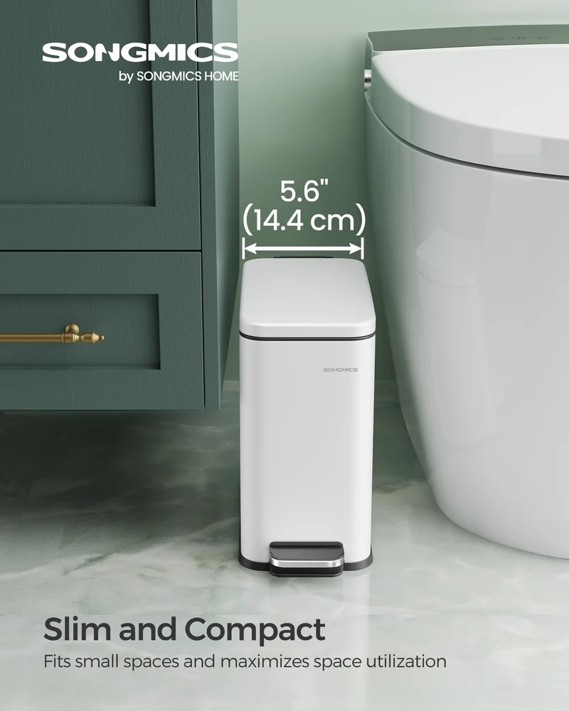 Bathroom Trash Can, 1.3 Gallon Small Trash Bin with Lid, Slim for Small Spaces, Stainless Steel Garbage Can, Soft Close