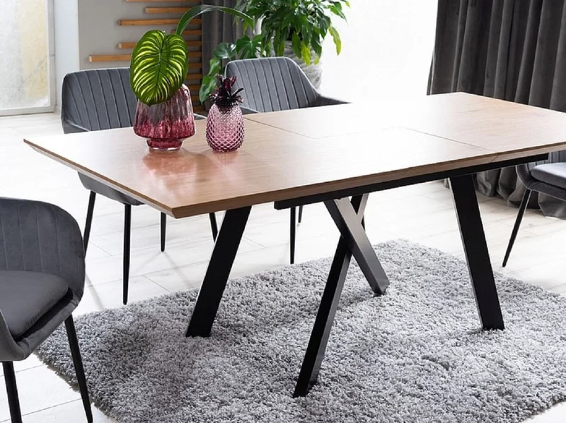 Casa Padrino Luxus Esstisch Naturfarben / Matt Schwarz 160-200 x 90 x H. 76 cm - Ausziehbarer Küchentisch - Esszimmer Möbel - Küchen Möbel - Luxus Möbel
