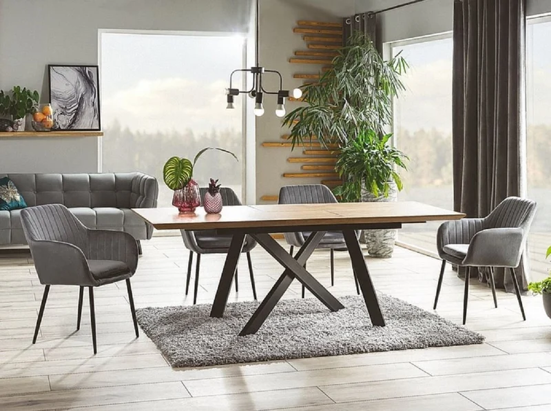Casa Padrino Luxus Esstisch Naturfarben / Matt Schwarz 160-200 x 90 x H. 76 cm - Ausziehbarer Küchentisch - Esszimmer Möbel - Küchen Möbel - Luxus Möbel