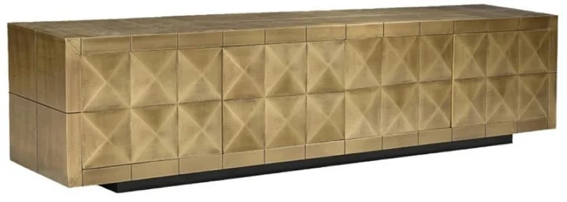 Casa Padrino Luxus TV Schrank Gold / Schwarz 220 x 40 x H. 50 cm - Wohnzimmer Sideboard mit 4 Türen - Wohnzimmer Möbel - Luxus Möbel - Luxus Einrichtung