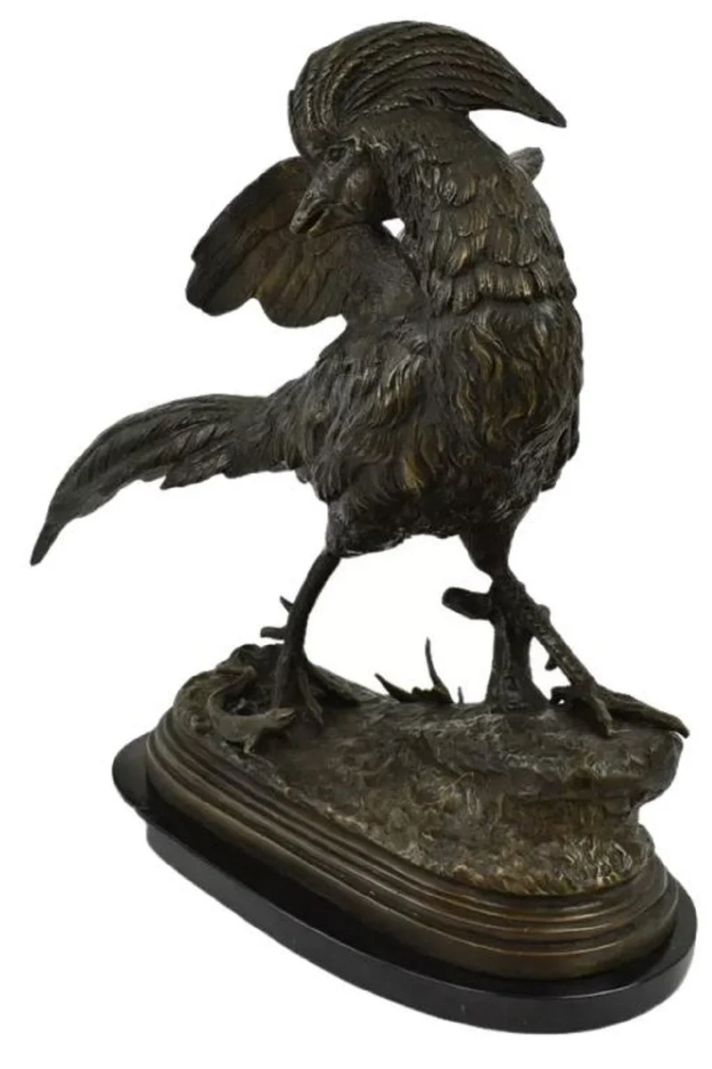Casa Padrino Luxus Bronze Deko Skulptur Fasan Bronze / Schwarz 69 x 20 x H. 53 cm - Bronze Figur mit Marmorsockel - Deko Figur - Schreibtisch Deko - Deko Accessoires