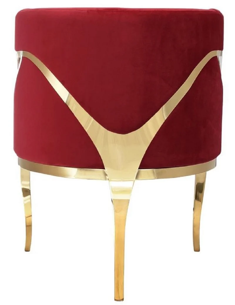 Casa Padrino Luxus Samt Sessel Rot / Gold 78 x 55 x H. 59 cm - Wohnzimmer Sessel - Hotel Sessel - Wohnzimmer Möbel - Luxus Möbel - Wohnzimmer Einrichtung - Luxus Einrichtung - Möbel Luxus